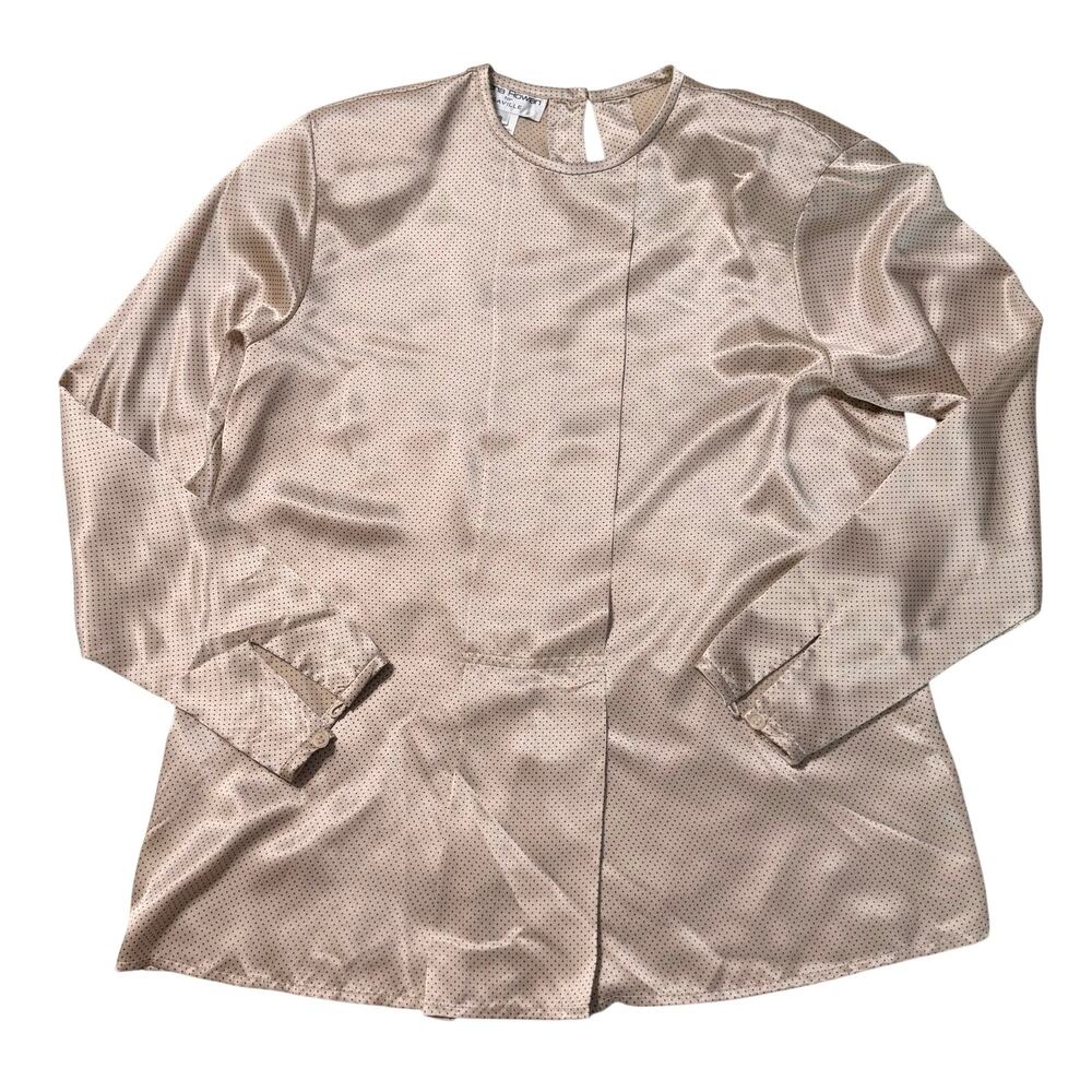 Vintage Rena Rowan Saville Polka Dot Satin Blouse Champagne Beige Size 8